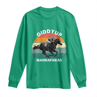 Giddy Up Madafakas Retro Sunset Horse Racing Long Sleeve Shirt Funny Sarcastic Equestrian Jockey Vintage 70s