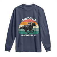 Giddy Up Madafakas Retro Sunset Horse Racing Long Sleeve Shirt Funny Sarcastic Equestrian Jockey Vintage 70s