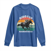 Giddy Up Madafakas Retro Sunset Horse Racing Long Sleeve Shirt Funny Sarcastic Equestrian Jockey Vintage 70s