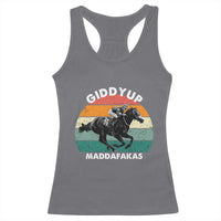 Giddy Up Madafakas Retro Sunset Horse Racing Racerback Tank Top Funny Sarcastic Equestrian Jockey Vintage 70s