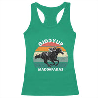 Giddy Up Madafakas Retro Sunset Horse Racing Racerback Tank Top Funny Sarcastic Equestrian Jockey Vintage 70s