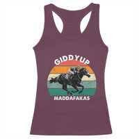 Giddy Up Madafakas Retro Sunset Horse Racing Racerback Tank Top Funny Sarcastic Equestrian Jockey Vintage 70s