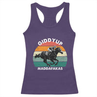 Giddy Up Madafakas Retro Sunset Horse Racing Racerback Tank Top Funny Sarcastic Equestrian Jockey Vintage 70s