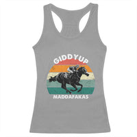Giddy Up Madafakas Retro Sunset Horse Racing Racerback Tank Top Funny Sarcastic Equestrian Jockey Vintage 70s