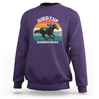 Giddy Up Madafakas Retro Sunset Horse Racing Sweatshirt Funny Sarcastic Equestrian Jockey Vintage 70s