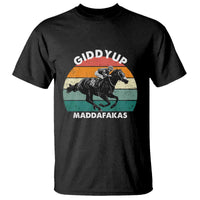 Giddy Up Madafakas Retro Sunset Horse Racing T Shirt Funny Sarcastic Equestrian Jockey Vintage 70s
