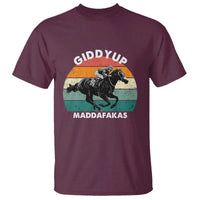 Giddy Up Madafakas Retro Sunset Horse Racing T Shirt Funny Sarcastic Equestrian Jockey Vintage 70s
