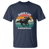 Giddy Up Madafakas Retro Sunset Horse Racing T Shirt Funny Sarcastic Equestrian Jockey Vintage 70s