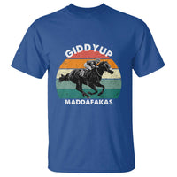 Giddy Up Madafakas Retro Sunset Horse Racing T Shirt Funny Sarcastic Equestrian Jockey Vintage 70s
