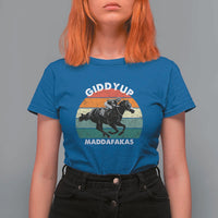 Giddy Up Madafakas Retro Sunset Horse Racing T Shirt For Women Funny Sarcastic Equestrian Jockey Vintage 70s