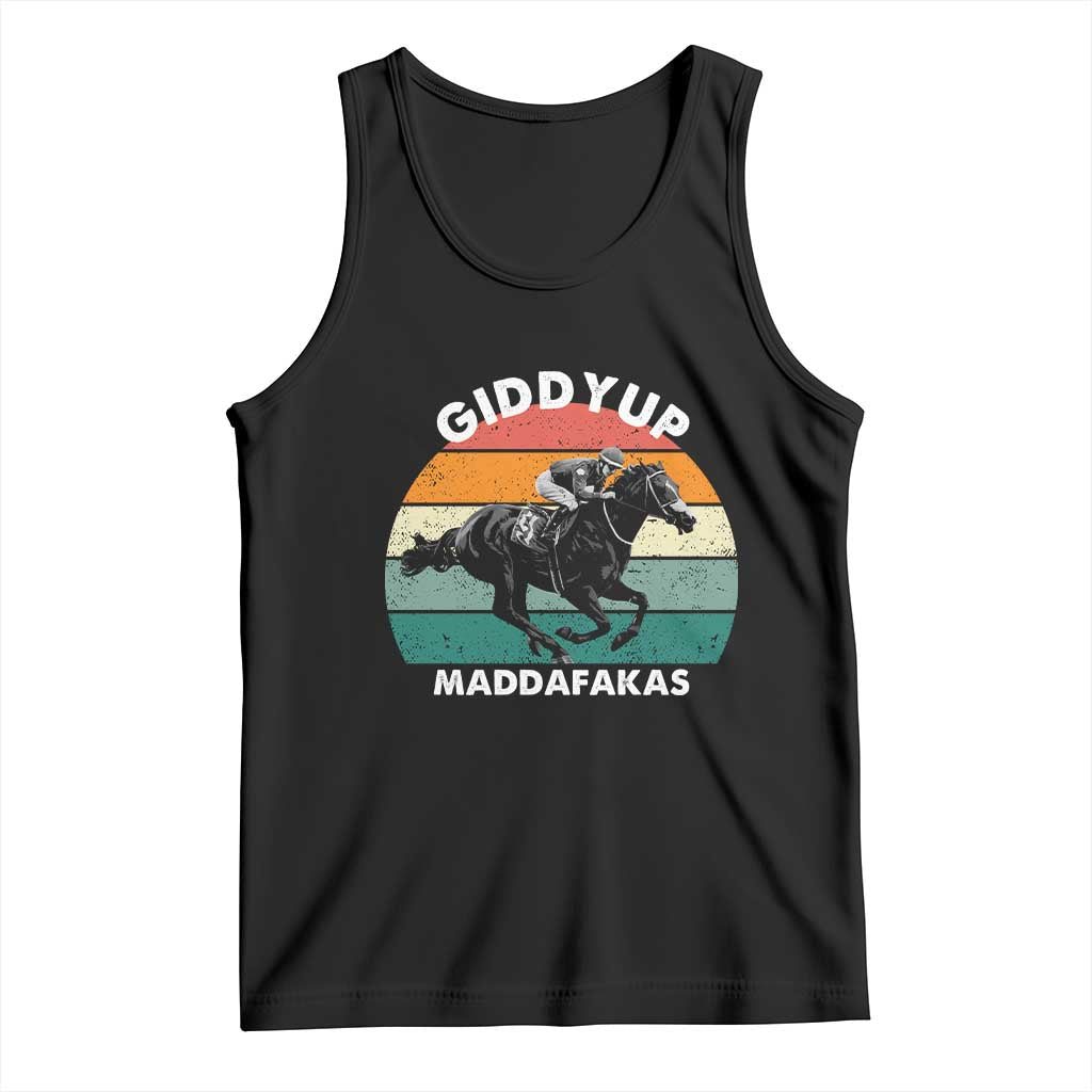 Giddy Up Madafakas Retro Sunset Horse Racing Tank Top Funny Sarcastic Equestrian Jockey Vintage 70s