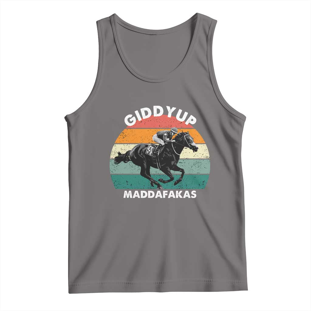Giddy Up Madafakas Retro Sunset Horse Racing Tank Top Funny Sarcastic Equestrian Jockey Vintage 70s