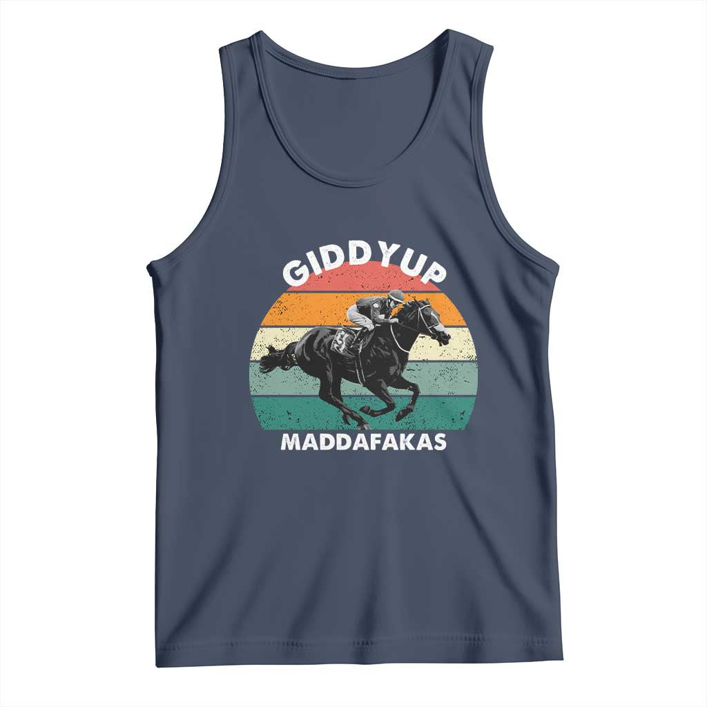 Giddy Up Madafakas Retro Sunset Horse Racing Tank Top Funny Sarcastic Equestrian Jockey Vintage 70s