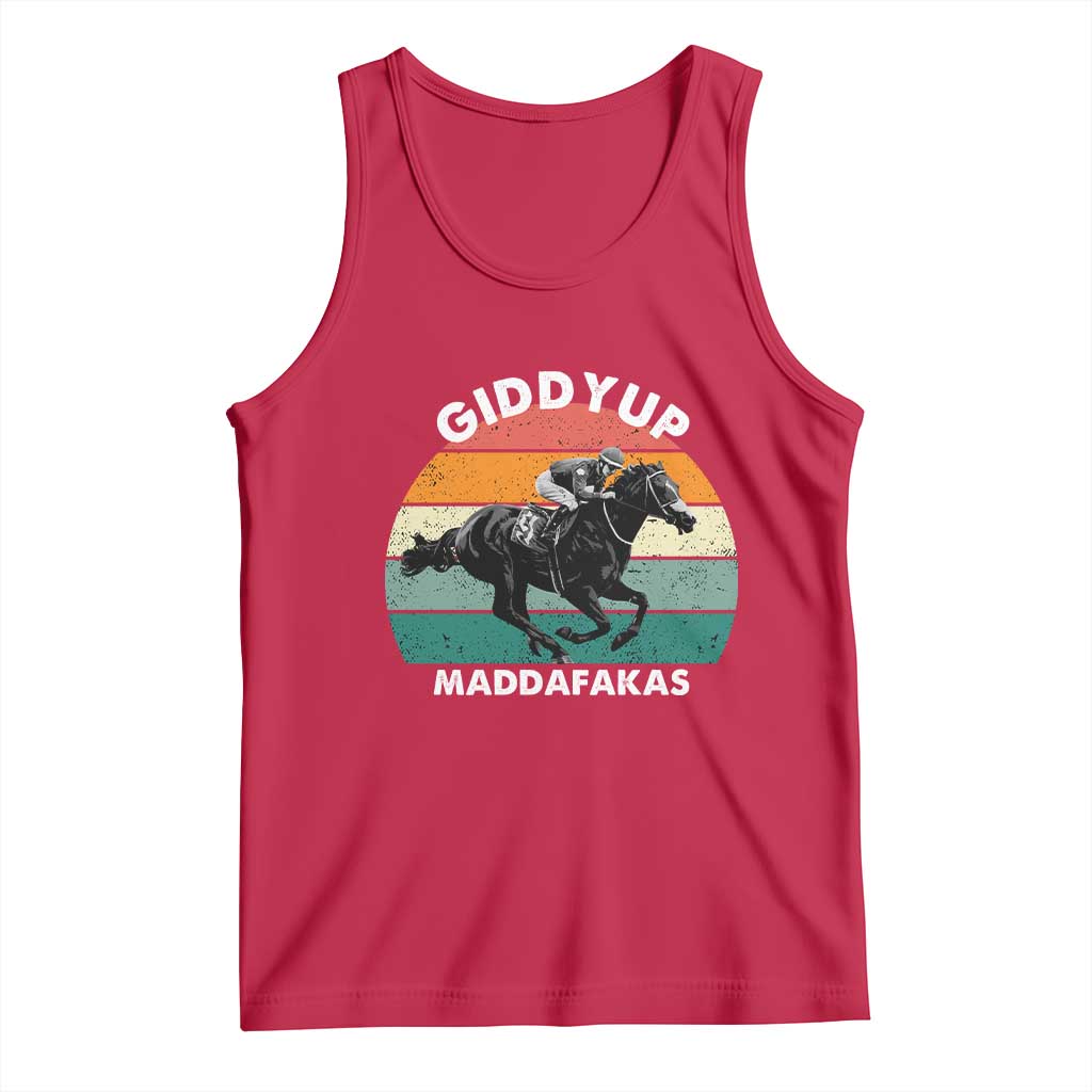Giddy Up Madafakas Retro Sunset Horse Racing Tank Top Funny Sarcastic Equestrian Jockey Vintage 70s