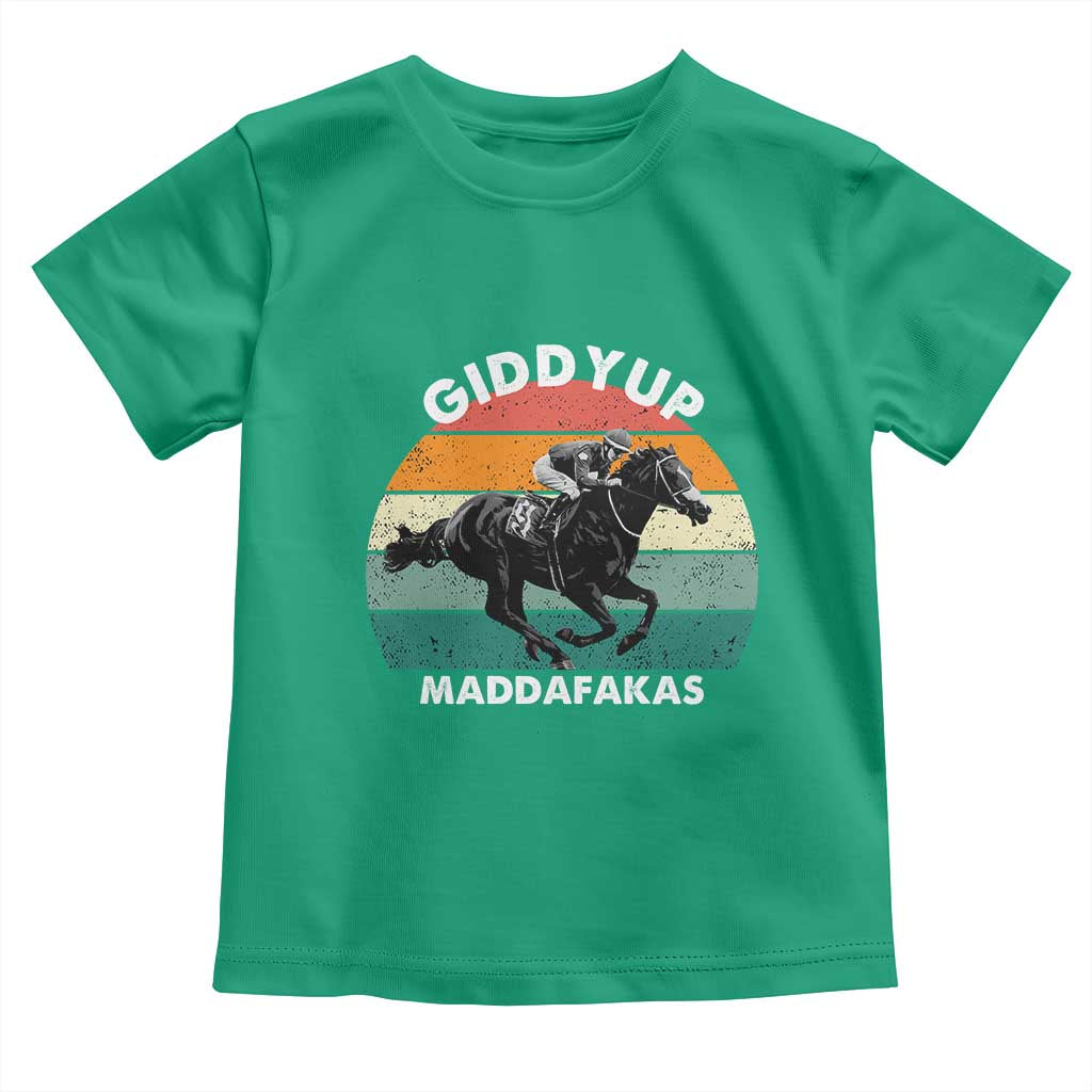 Giddy Up Madafakas Retro Sunset Horse Racing Toddler T Shirt Funny Sarcastic Equestrian Jockey Vintage 70s