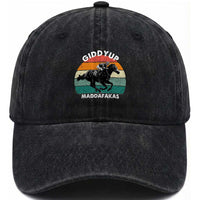Giddy Up Madafakas Retro Sunset Horse Racing Washed Cotton Baseball Cap Funny Sarcastic Equestrian Jockey Vintage 70s