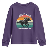 Giddy Up Madafakas Retro Sunset Horse Racing Youth Sweatshirt Funny Sarcastic Equestrian Jockey Vintage 70s