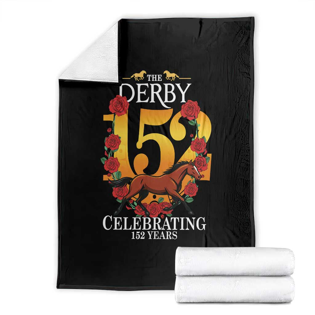 Celebrating 152 Years Horse Racing Anniversary Horseshoe Graphic Throw Blanket Elegant Run Lucky Charm Floral 152nd Anniversary