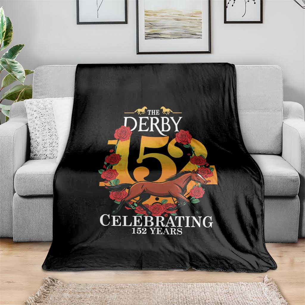 Celebrating 152 Years Horse Racing Anniversary Horseshoe Graphic Throw Blanket Elegant Run Lucky Charm Floral 152nd Anniversary