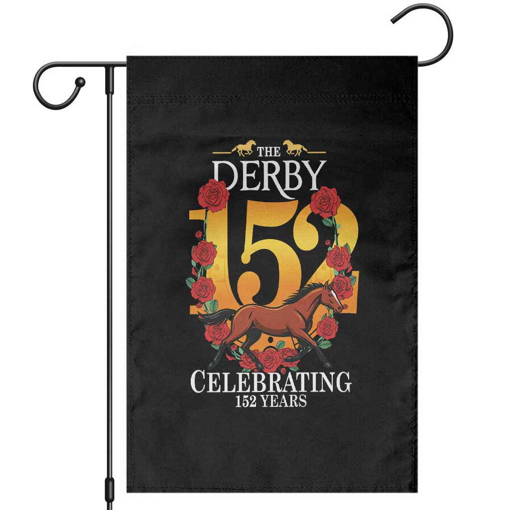 Celebrating 152 Years Horse Racing Anniversary Horseshoe Graphic Garden Flag Elegant Run Lucky Charm Floral 152nd Anniversary
