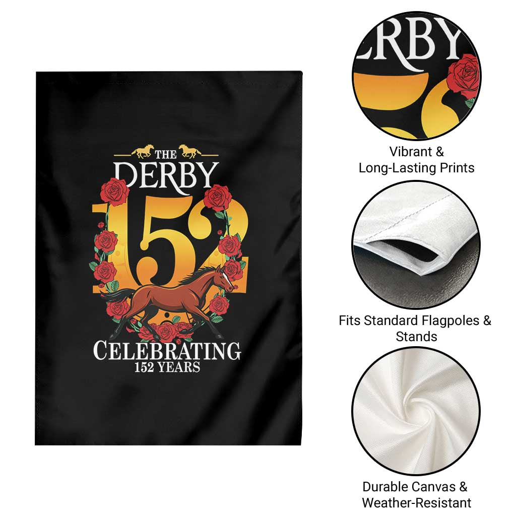 Celebrating 152 Years Horse Racing Anniversary Horseshoe Graphic Garden Flag Elegant Run Lucky Charm Floral 152nd Anniversary
