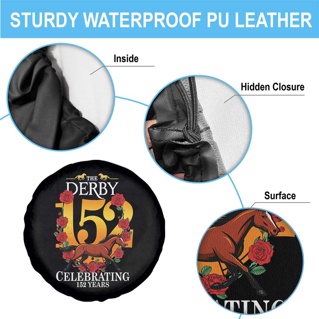 Celebrating 152 Years Horse Racing Anniversary Horseshoe Graphic Spare Tire Cover Elegant Run Lucky Charm Floral 152nd Anniversary