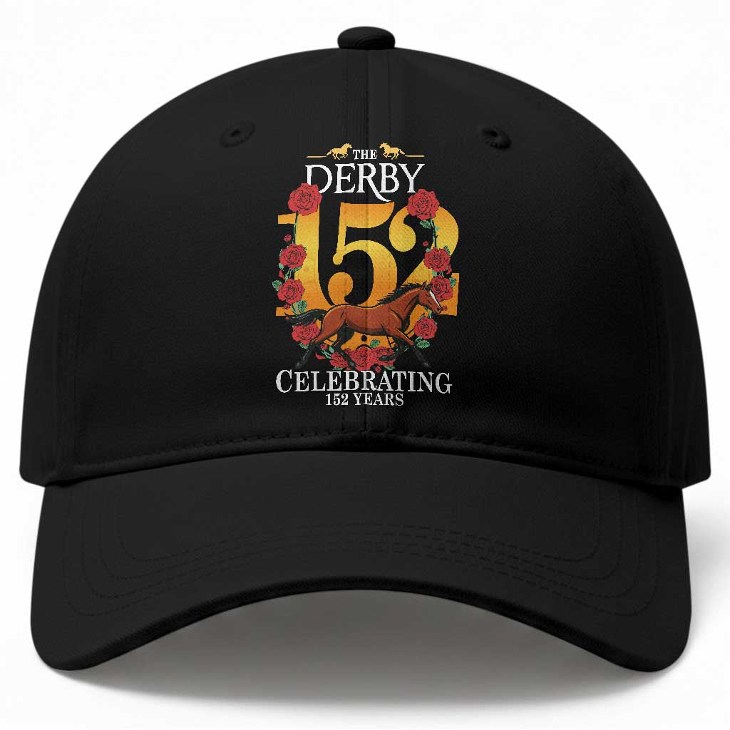 Celebrating 152 Years Horse Racing Anniversary Horseshoe Graphic Baseball Cap Elegant Run Lucky Charm Floral 152nd Anniversary