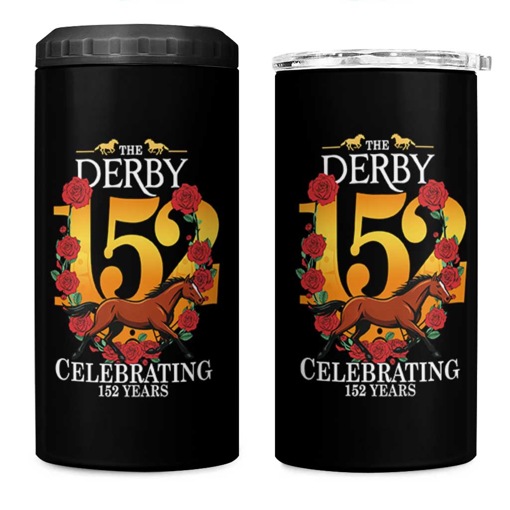 Celebrating 152 Years Horse Racing Anniversary Horseshoe Graphic 4 in 1 Can Cooler Tumbler Elegant Run Lucky Charm Floral 152nd Anniversary