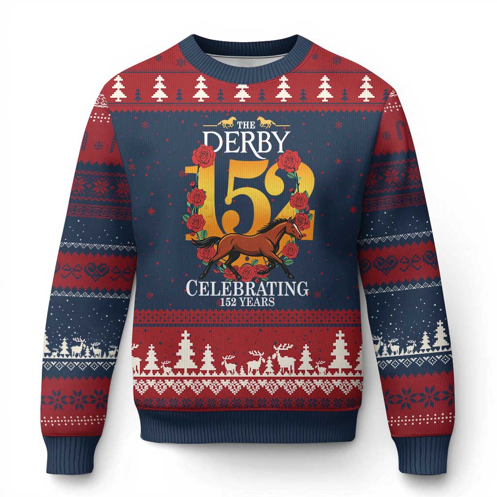 Celebrating 152 Years Horse Racing Anniversary Horseshoe Graphic Ugly Christmas Sweater Elegant Run Lucky Charm Floral 152nd Anniversary