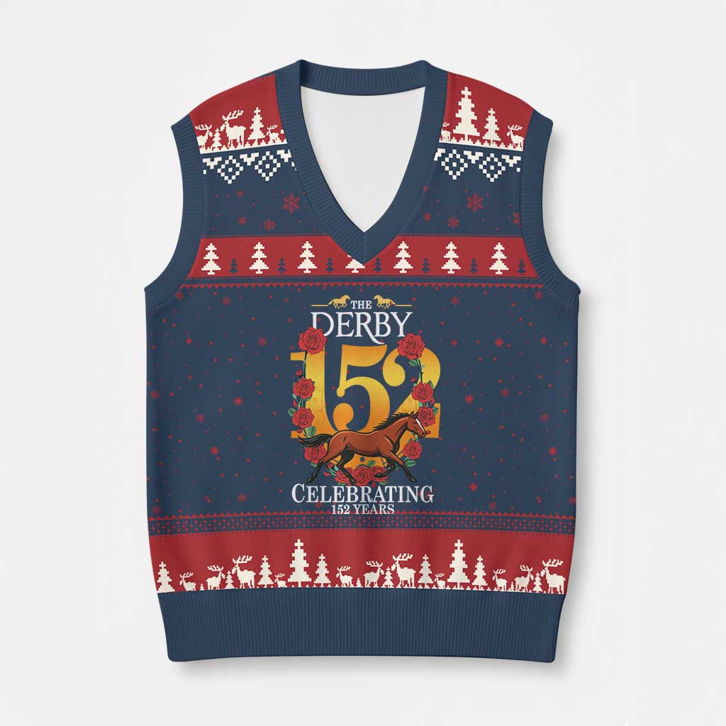 Celebrating 152 Years Horse Racing Anniversary Horseshoe Graphic V-Neck Knit Sweater Vest Elegant Run Lucky Charm Floral 152nd Anniversary
