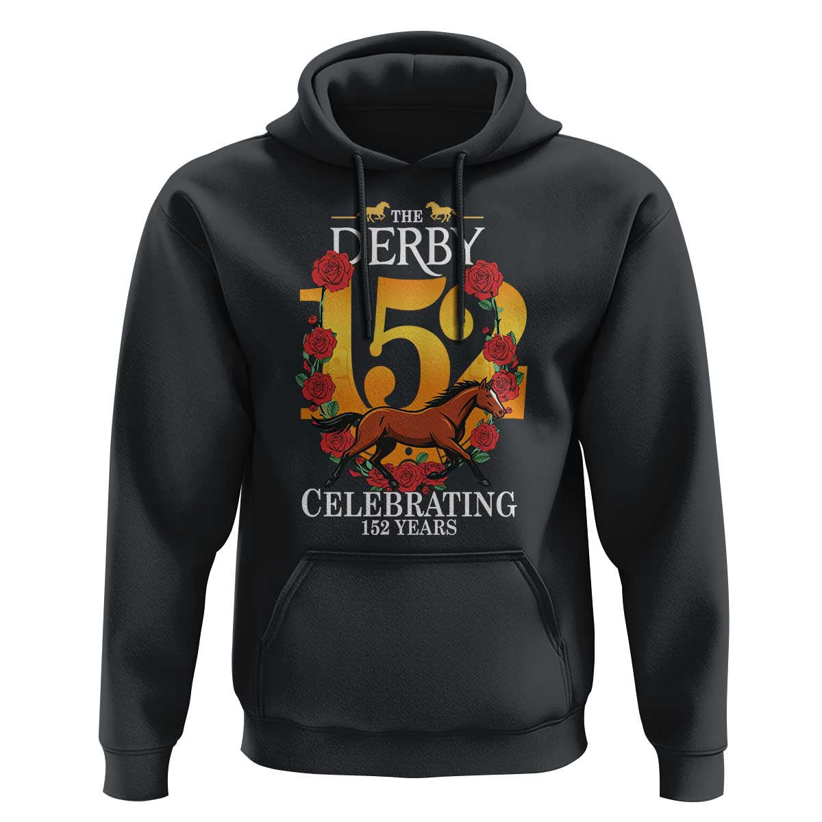 Celebrating 152 Years Horse Racing Anniversary Horseshoe Graphic Hoodie Elegant Run Lucky Charm Floral 152nd Anniversary