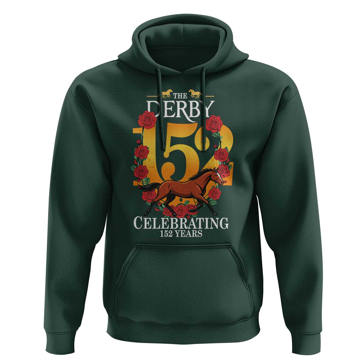 Celebrating 152 Years Horse Racing Anniversary Horseshoe Graphic Hoodie Elegant Run Lucky Charm Floral 152nd Anniversary