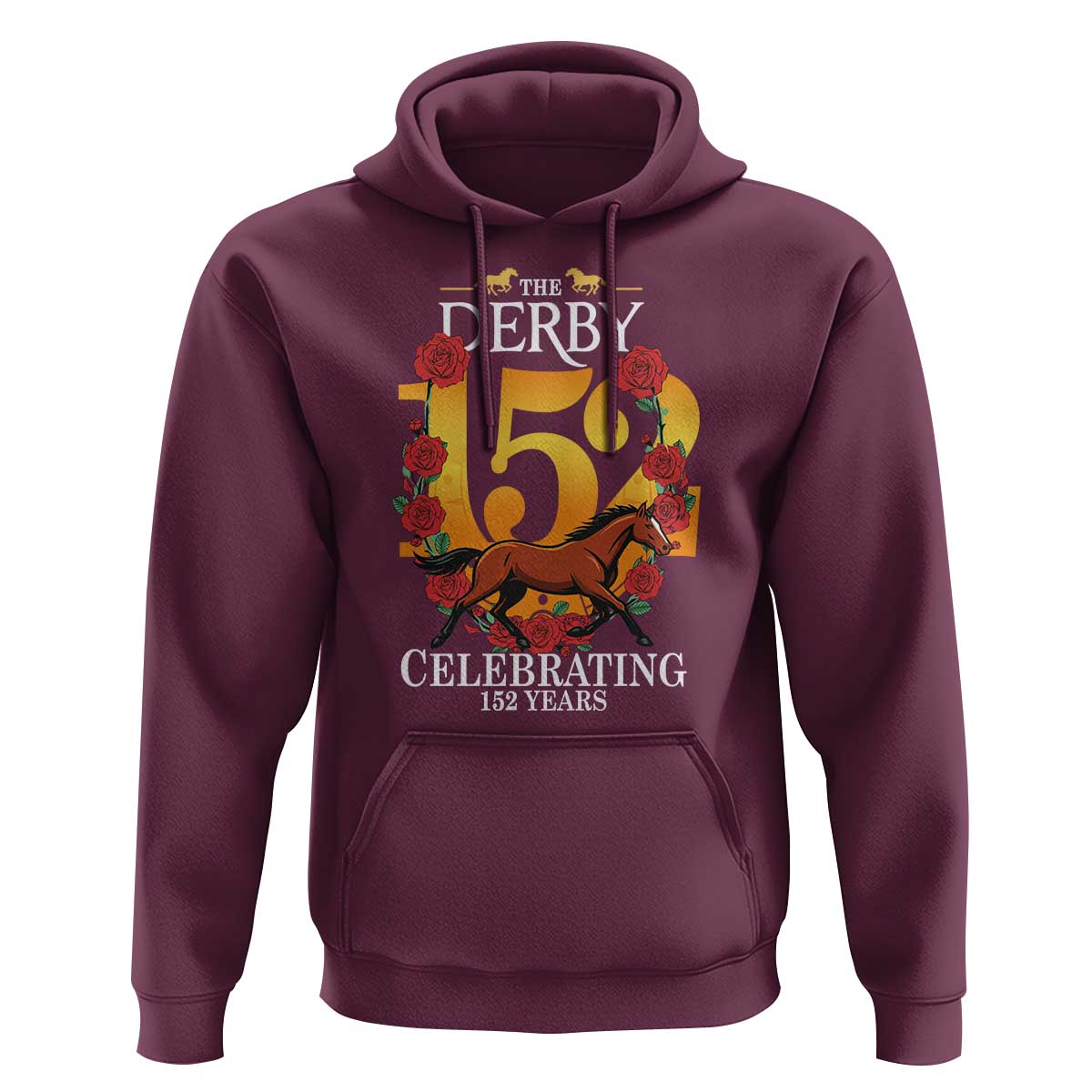 Celebrating 152 Years Horse Racing Anniversary Horseshoe Graphic Hoodie Elegant Run Lucky Charm Floral 152nd Anniversary