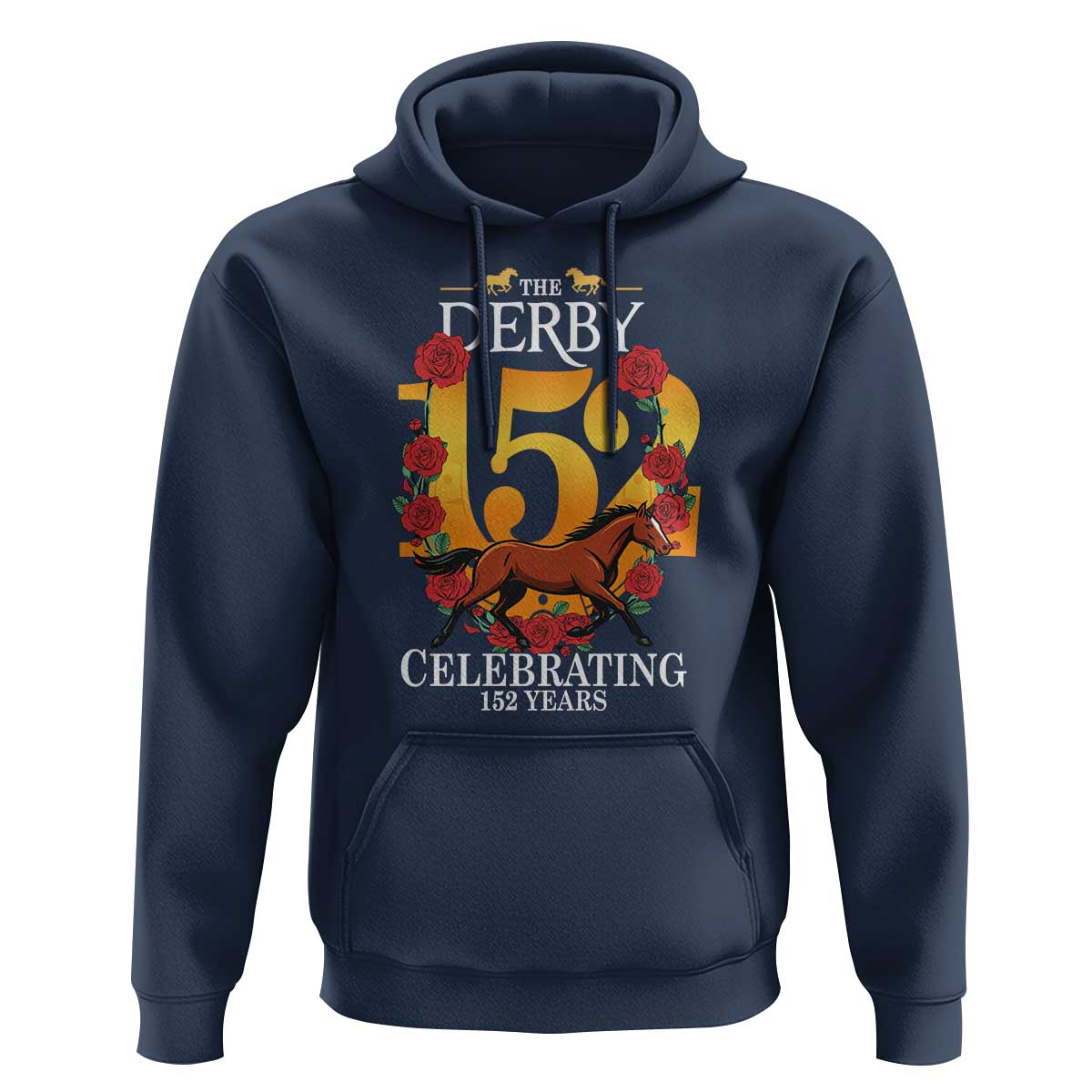 Celebrating 152 Years Horse Racing Anniversary Horseshoe Graphic Hoodie Elegant Run Lucky Charm Floral 152nd Anniversary