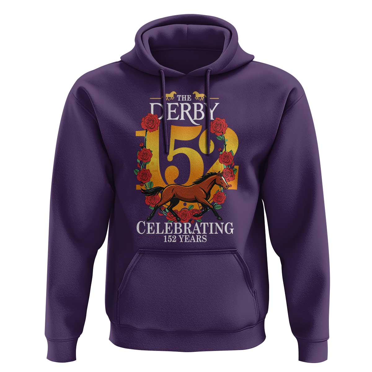 Celebrating 152 Years Horse Racing Anniversary Horseshoe Graphic Hoodie Elegant Run Lucky Charm Floral 152nd Anniversary