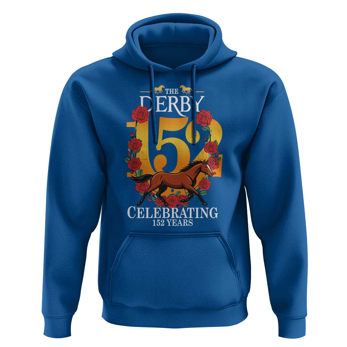 Celebrating 152 Years Horse Racing Anniversary Horseshoe Graphic Hoodie Elegant Run Lucky Charm Floral 152nd Anniversary