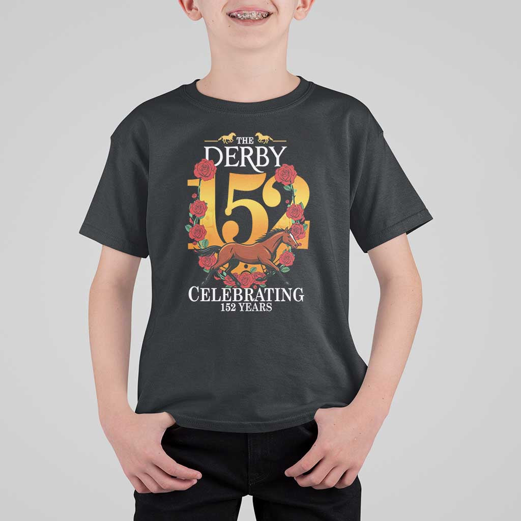 Celebrating 152 Years Horse Racing Anniversary Horseshoe Graphic T Shirt For Kid Elegant Run Lucky Charm Floral 152nd Anniversary