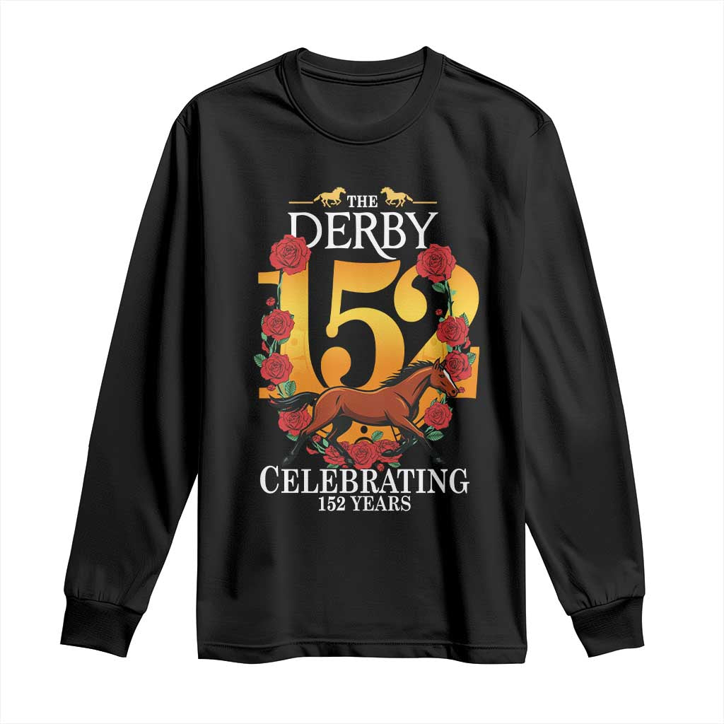 Celebrating 152 Years Horse Racing Anniversary Horseshoe Graphic Long Sleeve Shirt Elegant Run Lucky Charm Floral 152nd Anniversary