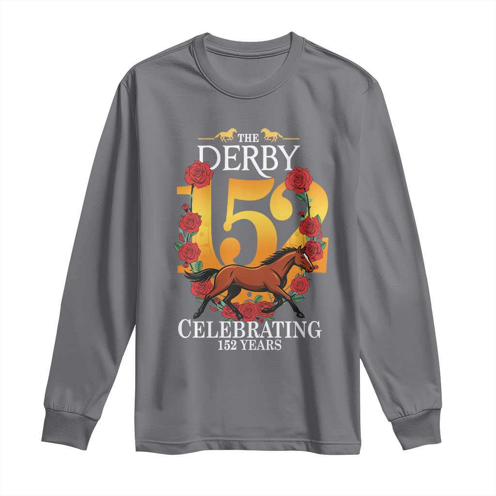 Celebrating 152 Years Horse Racing Anniversary Horseshoe Graphic Long Sleeve Shirt Elegant Run Lucky Charm Floral 152nd Anniversary