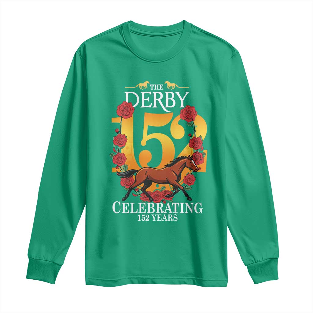 Celebrating 152 Years Horse Racing Anniversary Horseshoe Graphic Long Sleeve Shirt Elegant Run Lucky Charm Floral 152nd Anniversary