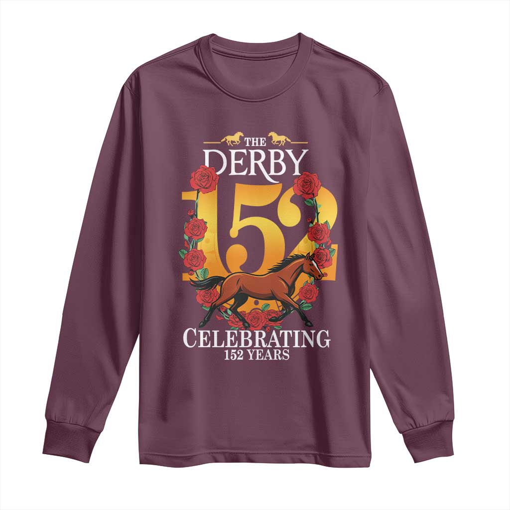 Celebrating 152 Years Horse Racing Anniversary Horseshoe Graphic Long Sleeve Shirt Elegant Run Lucky Charm Floral 152nd Anniversary