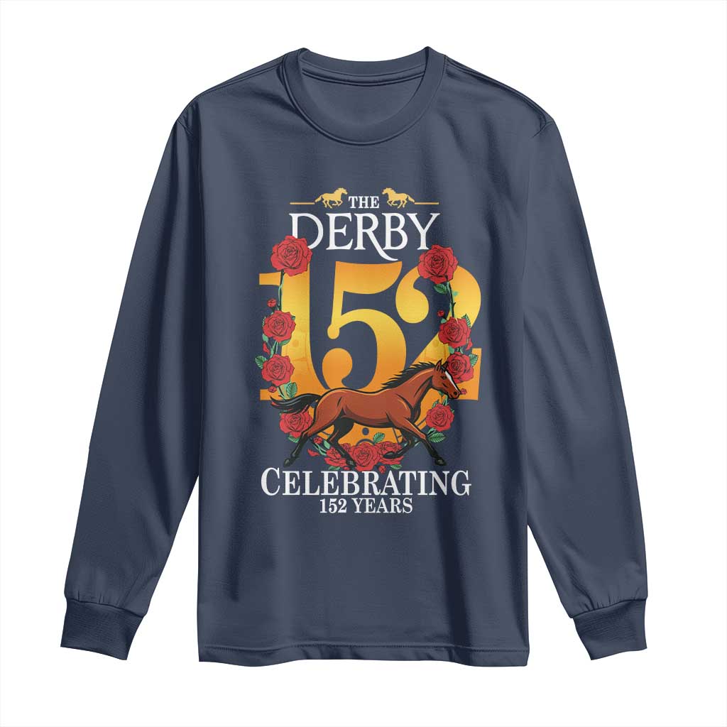 Celebrating 152 Years Horse Racing Anniversary Horseshoe Graphic Long Sleeve Shirt Elegant Run Lucky Charm Floral 152nd Anniversary