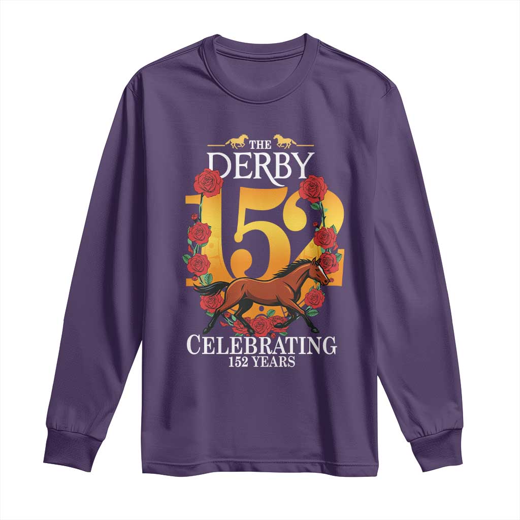 Celebrating 152 Years Horse Racing Anniversary Horseshoe Graphic Long Sleeve Shirt Elegant Run Lucky Charm Floral 152nd Anniversary