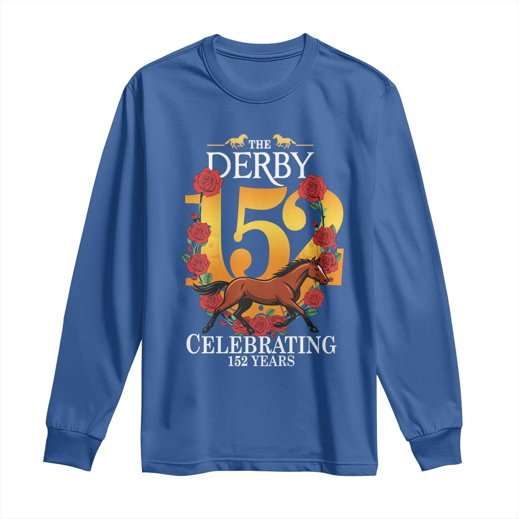 Celebrating 152 Years Horse Racing Anniversary Horseshoe Graphic Long Sleeve Shirt Elegant Run Lucky Charm Floral 152nd Anniversary