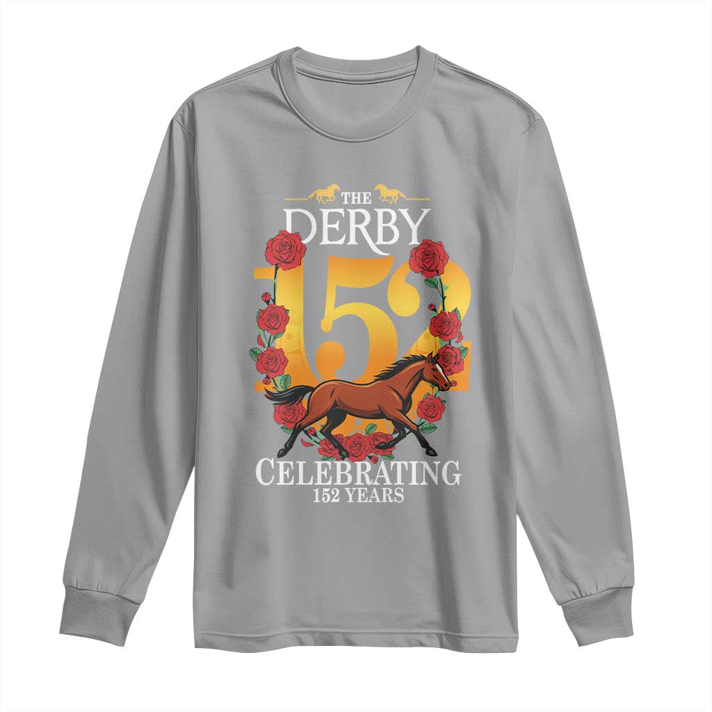 Celebrating 152 Years Horse Racing Anniversary Horseshoe Graphic Long Sleeve Shirt Elegant Run Lucky Charm Floral 152nd Anniversary