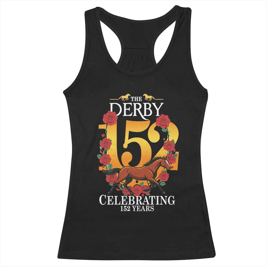 Celebrating 152 Years Horse Racing Anniversary Horseshoe Graphic Racerback Tank Top Elegant Run Lucky Charm Floral 152nd Anniversary