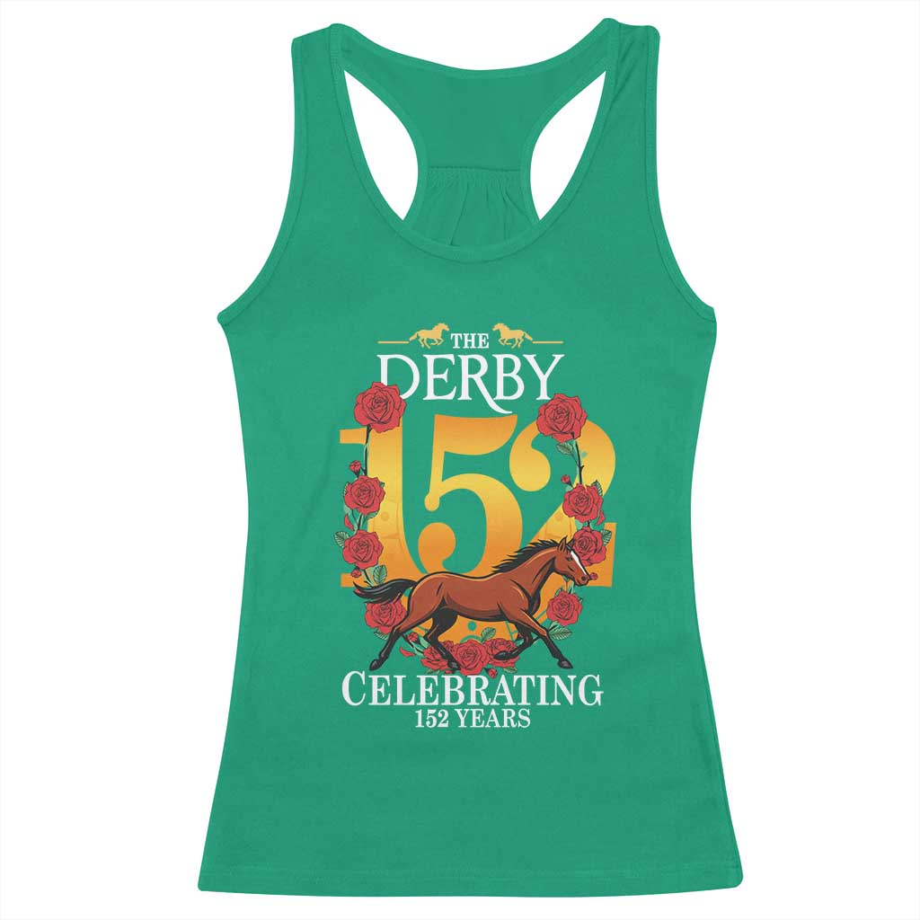 Celebrating 152 Years Horse Racing Anniversary Horseshoe Graphic Racerback Tank Top Elegant Run Lucky Charm Floral 152nd Anniversary