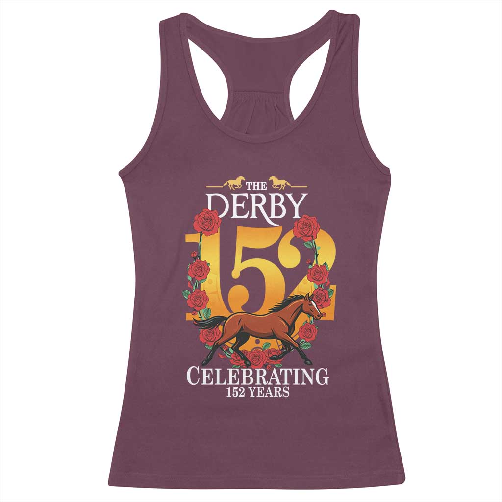 Celebrating 152 Years Horse Racing Anniversary Horseshoe Graphic Racerback Tank Top Elegant Run Lucky Charm Floral 152nd Anniversary