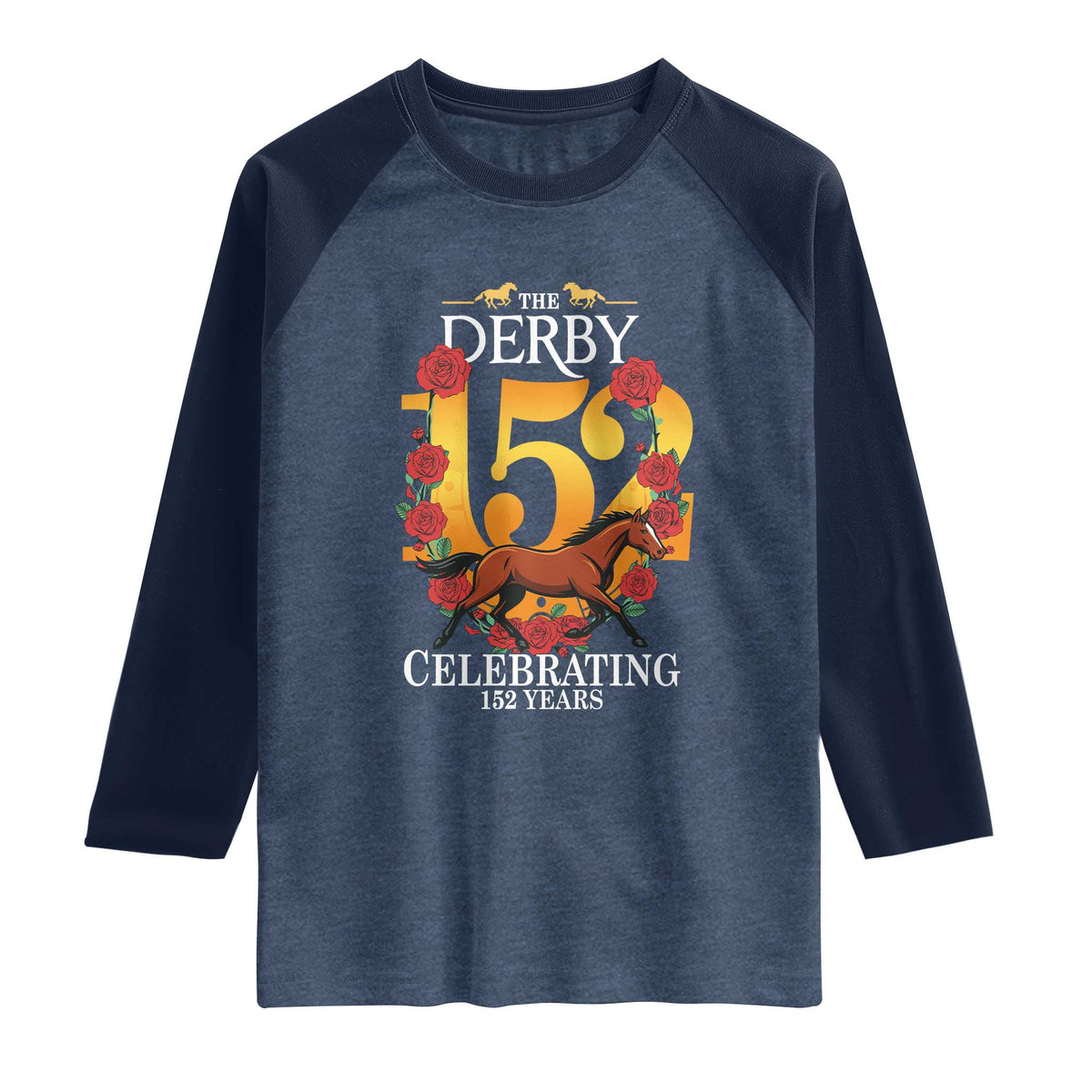 Celebrating 152 Years Horse Racing Anniversary Horseshoe Graphic Raglan Shirt Elegant Run Lucky Charm Floral 152nd Anniversary