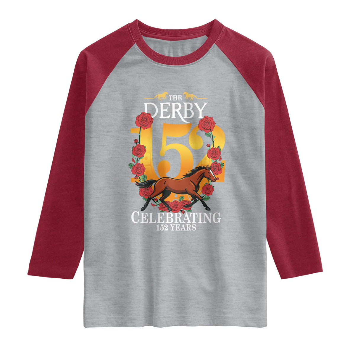 Celebrating 152 Years Horse Racing Anniversary Horseshoe Graphic Raglan Shirt Elegant Run Lucky Charm Floral 152nd Anniversary